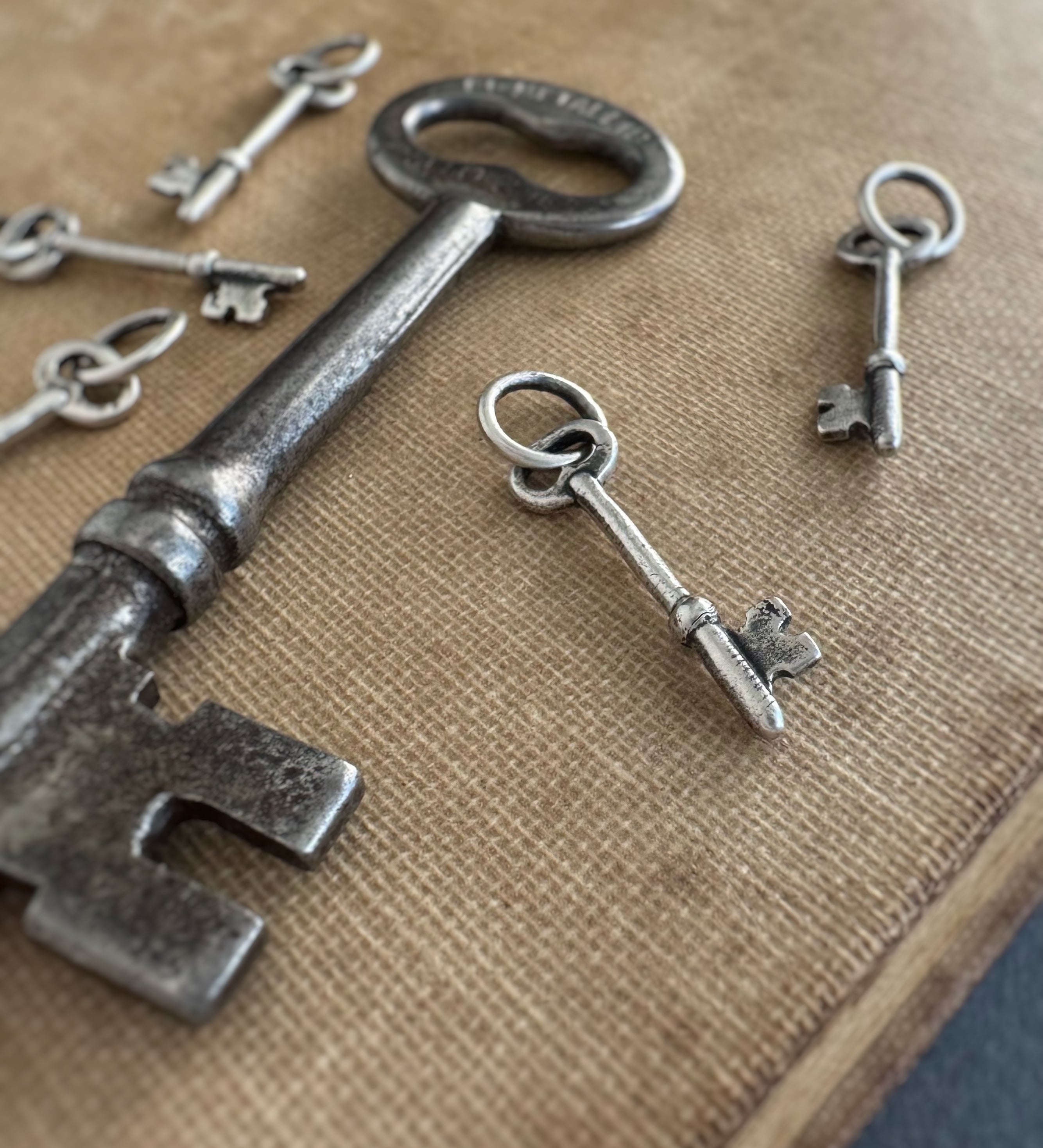 Vintage-style keys on a textured surface