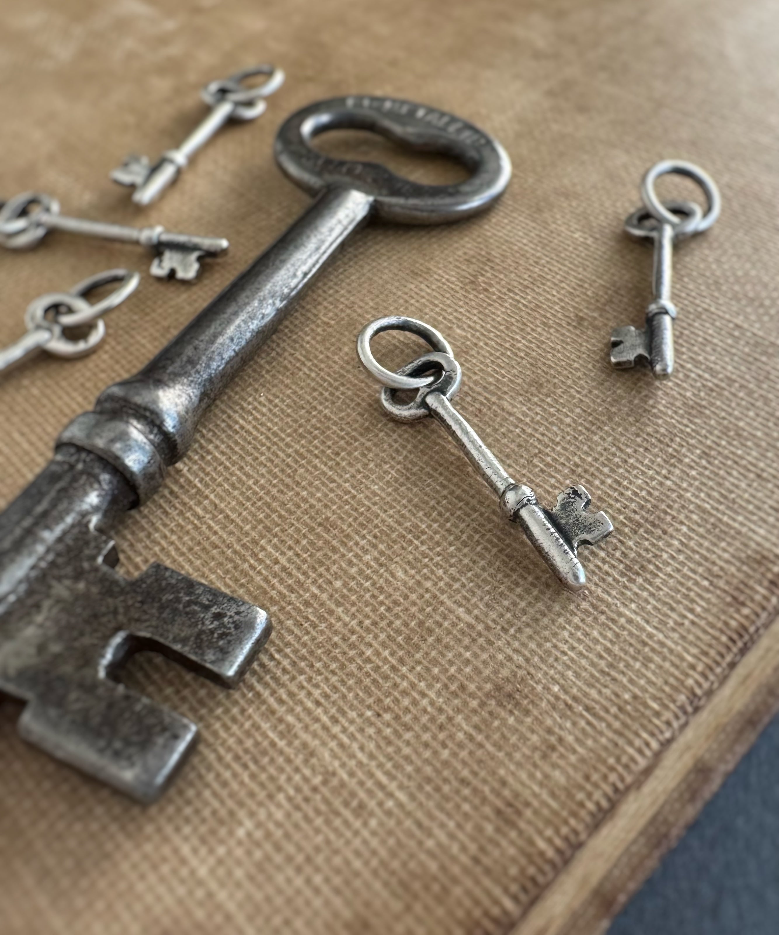 Vintage-style keys on a textured surface