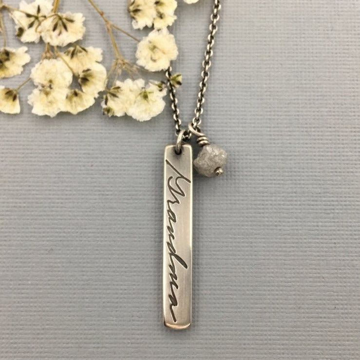 Personalized Handwriting Necklace, Authentic Love with Rough Diamond Bead