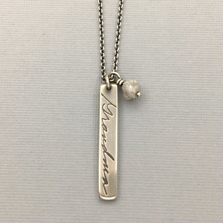 Personalized Handwriting Necklace, Authentic Love with Rough Diamond Bead